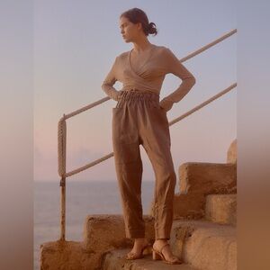 Ozma utility pant linen brown camel pocket